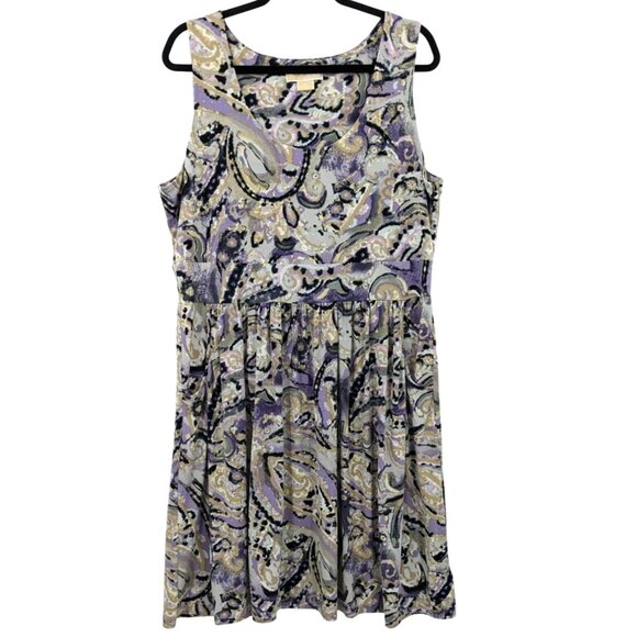 Michael Kors Dress Women Plus Size 1X Swing Swirl Print Colorful Artsy Fairy 70s - Picture 1 of 8